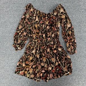 Free People Pretty and Free Black Floral Print Off the Shoulder Romper